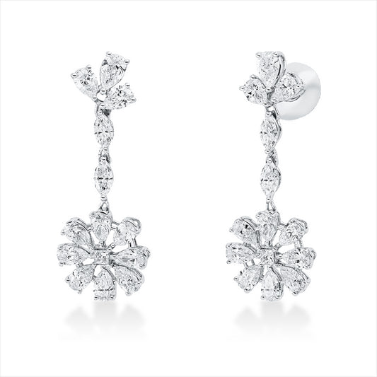 Ohrschmuck 18 kt WG, 2 Princ. 0,10 ct, I-vsi, 4 Nav. 0,41 ct, I-vsi, 22 Tropfen 2,73 ct, I-vsi