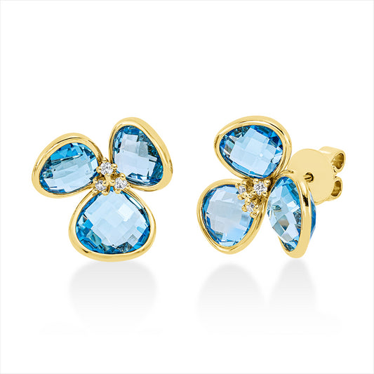 Ohrstecker 18 kt GG, 6 Brill. 0,09 ct, TW-si, 2 Topase 4,80 ct blau, 4 Topase 6,60 ct blau