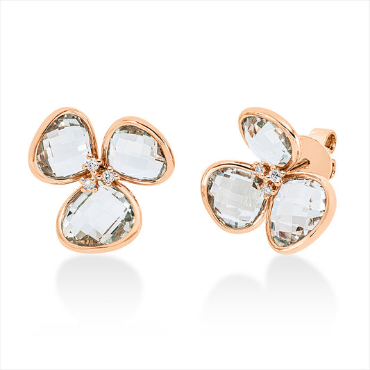 Ohrstecker 18 kt RG, 6 Brill. 0,09 ct, TW-si, 2 Amethyste 3,70 ct grün, 4 Amethyste 5,10 ct grün