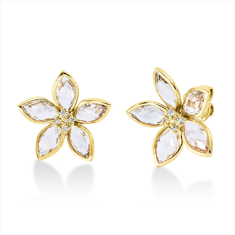 Ohrstecker 18 kt GG, 8 Brill. 0,10 ct, TW-si, 10 Amethyste 5,50 ct grün