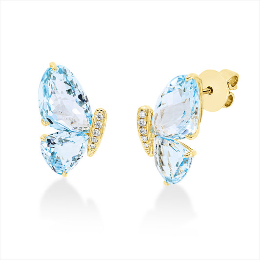 Ohrstecker 18 kt GG, 10 Brill. 0,06 ct, TW-si, 2 Topase 7,40 ct sky blue, 2 Topase 3,20 ct sky blue