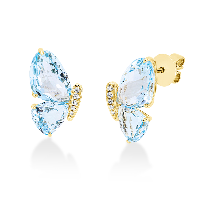 Ohrstecker 18 kt GG, 10 Brill. 0,06 ct, TW-si, 2 Topase 7,20 ct sky blue, 2 Topase 3,40 ct sky blue