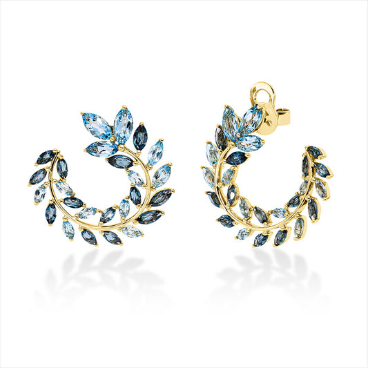 Ohrstecker 18 kt GG, Sicherheitsverschluss, 24 Topase 4,20 ct blau, 26 Topase 2,90 ct Lond. blue