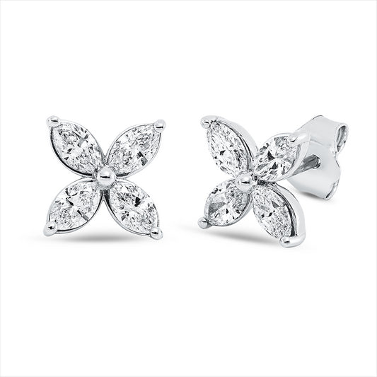 Ohrstecker 18 kt WG, 8 Nav. 0,80 ct, TW-si