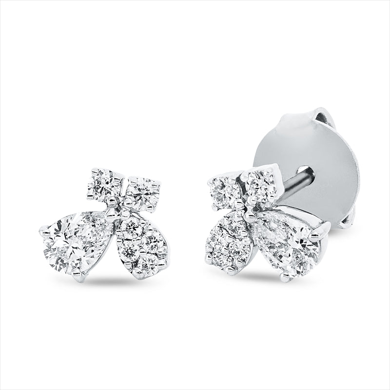 Ohrstecker 18 kt WG, 4 Brill. 0,07 ct, TW-si, 2 Tropfen 0,28 ct, TW-si, 8 Brill. 0,05 ct, TW-si