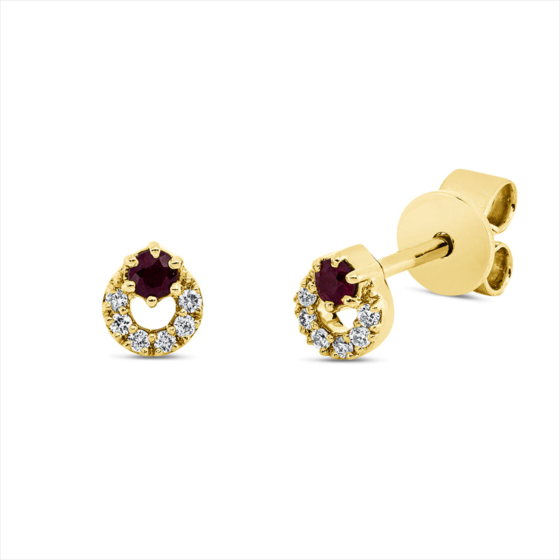 Ohrstecker 18 kt GG, 12 Brill. 0,04 ct, TW-si, 2 Rubine 0,08 ct rot