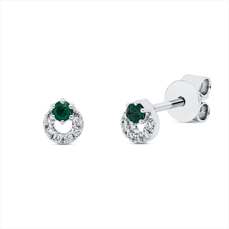 Ohrstecker 18 kt WG, 12 Brill. 0,04 ct, TW-si, 2 Smaragde 0,07 ct grün