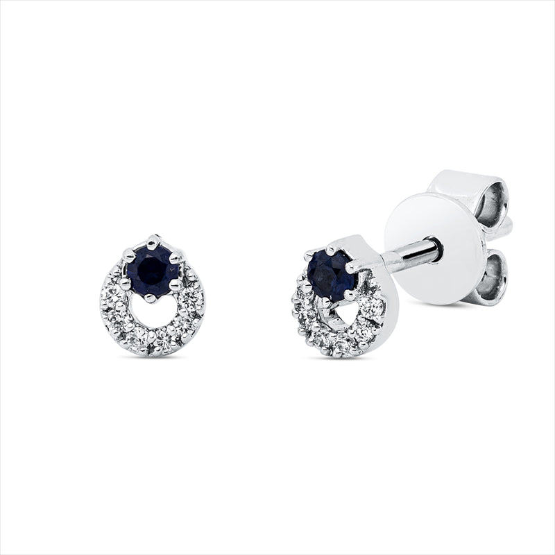 Ohrstecker 18 kt WG, 12 Brill. 0,05 ct, TW-si, 2 Saphire 0,09 ct blau