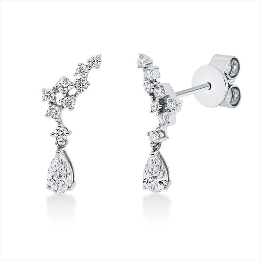 Ohrstecker 18 kt WG, 2 Tropfen 0,35 ct, TW-vsi, 16 Brill. 0,24 ct, TW-si