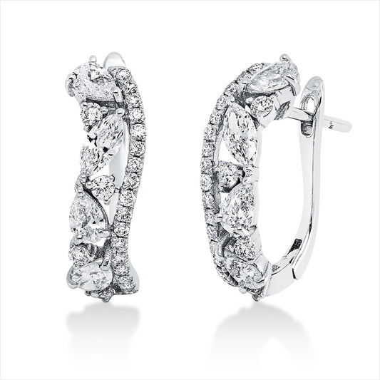 Creolen 18 kt WG, 2 Nav. 0,21 ct, TW-vsi, 6 Tropfen 0,52 ct, TW-vsi, 42 Brill. 0,28 ct, TW-si