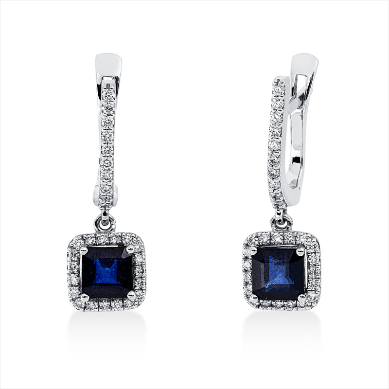 Ohrschmuck 18 kt WG, 58 Brill. 0,42 ct, F-si, 2 Saphire 1,83 ct