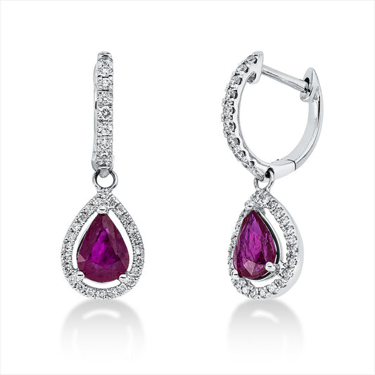 Ohrschmuck 18 kt WG, 66 Brill. 0,36 ct, TW-si, 2 Rubine 1,63 ct rot