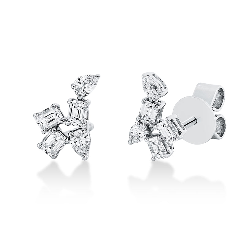 Ohrstecker 18 kt WG, 4 Tropfen 0,18 ct, TW-si, 6 Sm.schliff 0,34 ct, TW-si