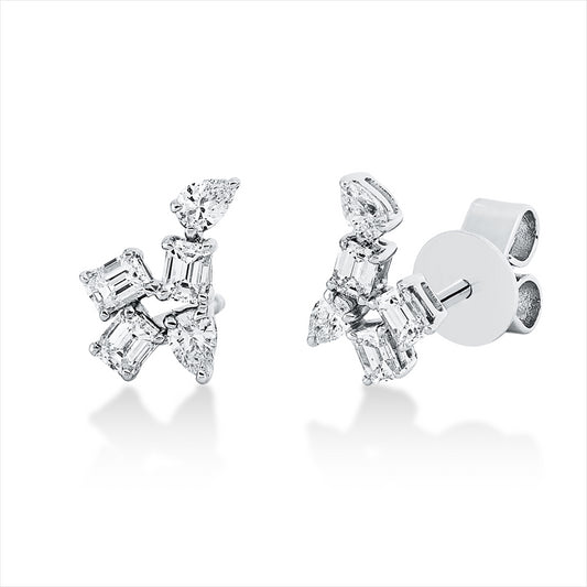 Ohrstecker 18 kt WG, 4 Tropfen 0,18 ct, TW-si, 6 Sm.schliff 0,34 ct, TW-si