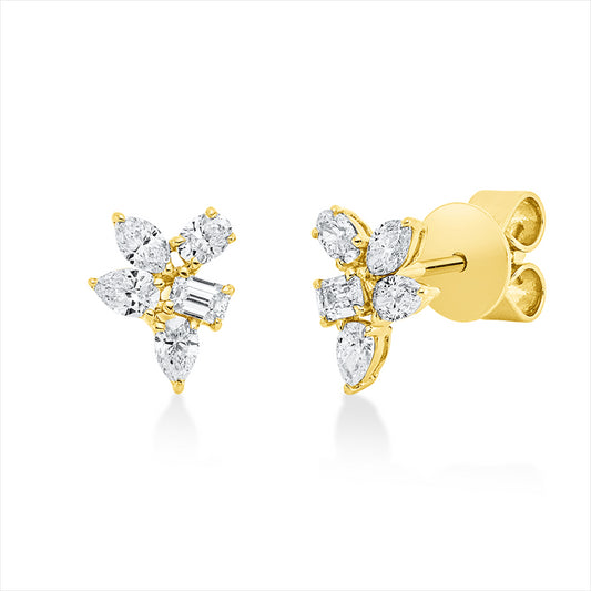 Ohrstecker 18 kt GG, 2 Sm.schliff 0,11 ct, 2 Nav. 0,11 ct,4 Tropfen 0,20 ct,2 Oval 0,10 ct, TW-si