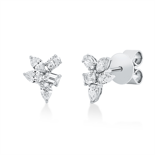 Ohrstecker 18 kt WG, 2 Oval 0,09 ct,2 Nav. 0,10 ct, 4 Tropfen 0,20 ct,2 Sm.schliff 0,12 ct, TW-si