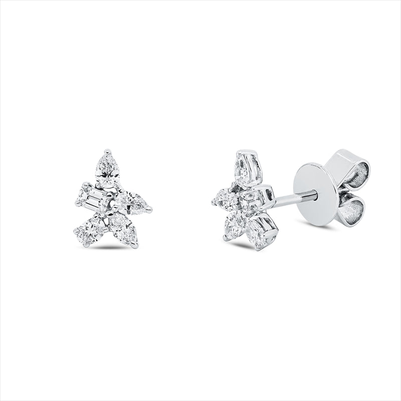 Ohrstecker 18 kt WG, 2 Oval 0,10 ct, 2 Nav. 0,10 ct,4 Tropfen 0,18 ct,2 Sm.schliff 0,12 ct, TW-si