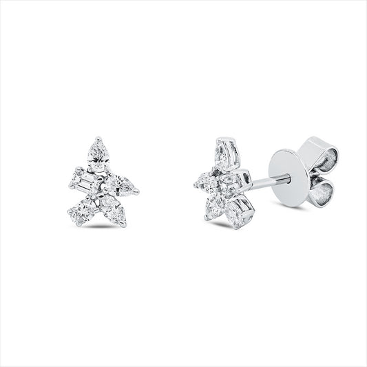 Ohrstecker 18 kt WG, 2 Oval 0,10 ct, 2 Nav. 0,10 ct,4 Tropfen 0,18 ct,2 Sm.schliff 0,12 ct, TW-si