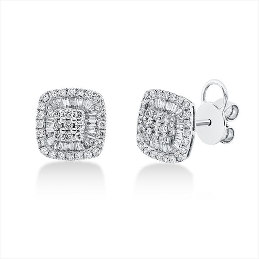 Ohrstecker 18 kt WG, 50 Trap. 0,36 ct, TW-si, 66 Brill. 0,59 ct, TW-si