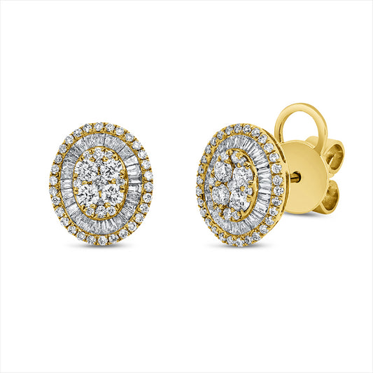 Ohrstecker 18 kt GG, 53 Trap. 0,31 ct, TW-pi, 90 Brill. 0,48 ct, TW-pi