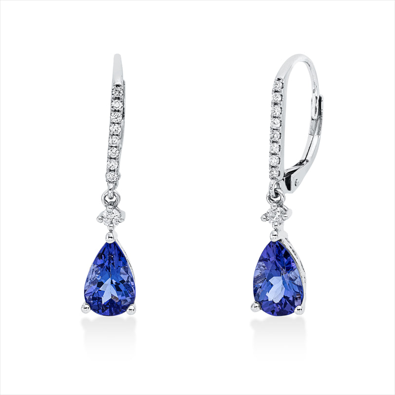 Ohrschmuck 14 kt WG, 18 Brill. 0,20 ct, TW-si, 2 Tansanit 2,62 ct blau