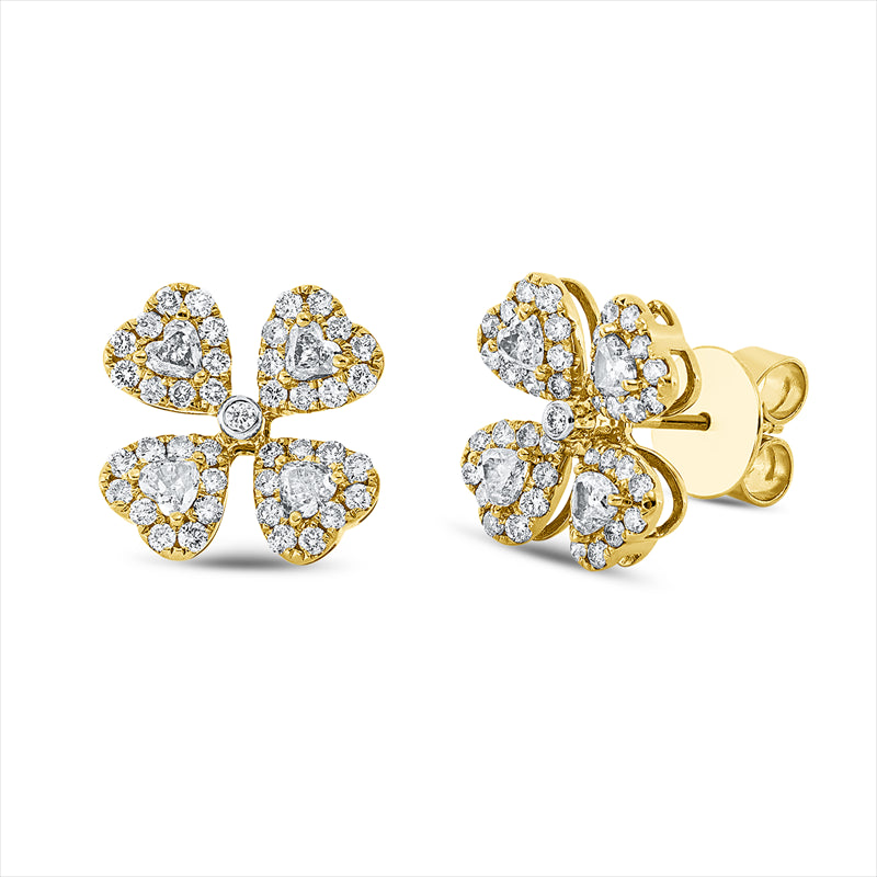 Ohrstecker 18 kt GG+WG, 2 Brill. 0,03 ct, TW-si, 8 Herzschl. 0,95 ct, gelb, 80 Brill. 1,04 ct, gelb