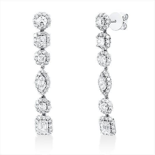 Ohrschmuck 18 kt WG, 2 Assher 0,38 ct,2 Nav. 0,38 ct,2 Sm.schliff 0,81 ct, 130 Brill. 2,38 ct, TW-si