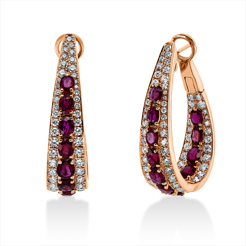 Creolen 18 kt RG, 134 Brill. 2,98 ct, TW-vsi/si, 22 Rubine 5,42 ct rot