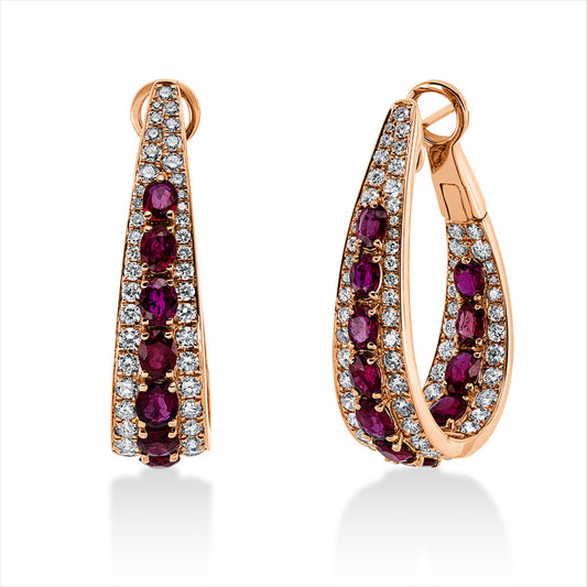 Creolen 18 kt RG, 134 Brill. 2,98 ct, TW-vsi/si, 22 Rubine 5,42 ct rot