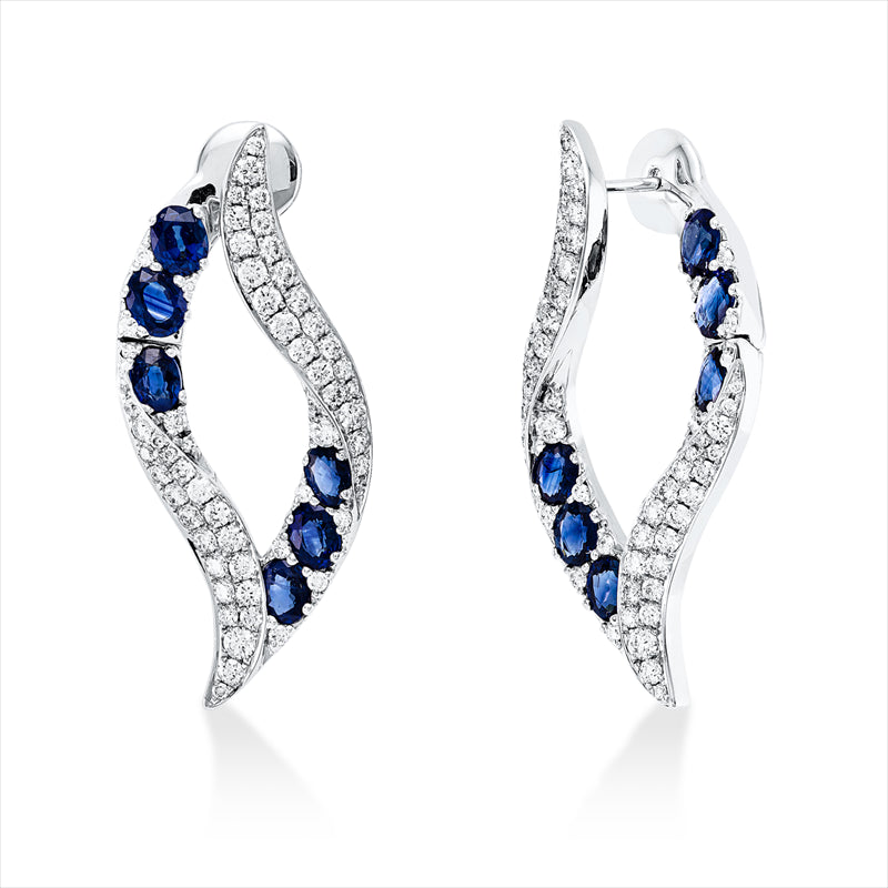 Ohrschmuck 18 kt WG, 120 Brill. 1,53 ct, TW-vsi/si, 12 Saphire 3,10 ct blau