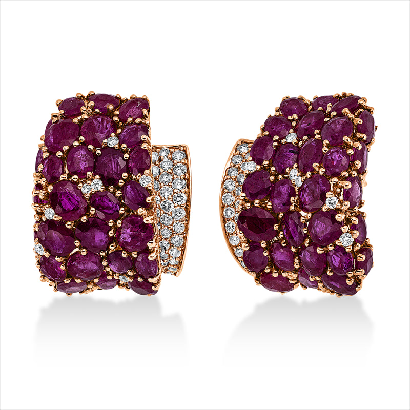 Creolen 18 kt RG, 80 Brill. 1,14 ct, TW-si, 56 Rubine 19,30 ct rot