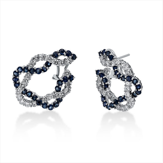 Creolen 18 kt WG, 46 Brill. 1,75 ct, TW-vsi/si, 50 Saphire 2,73 ct blau