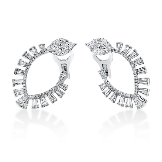 Creolen 18 kt WG, 56 Trap. 2,12 ct, TW-vsi, 8 Nav. 1,49 ct, TW-vsi, 60 Brill. 0,36 ct, TW-vsi