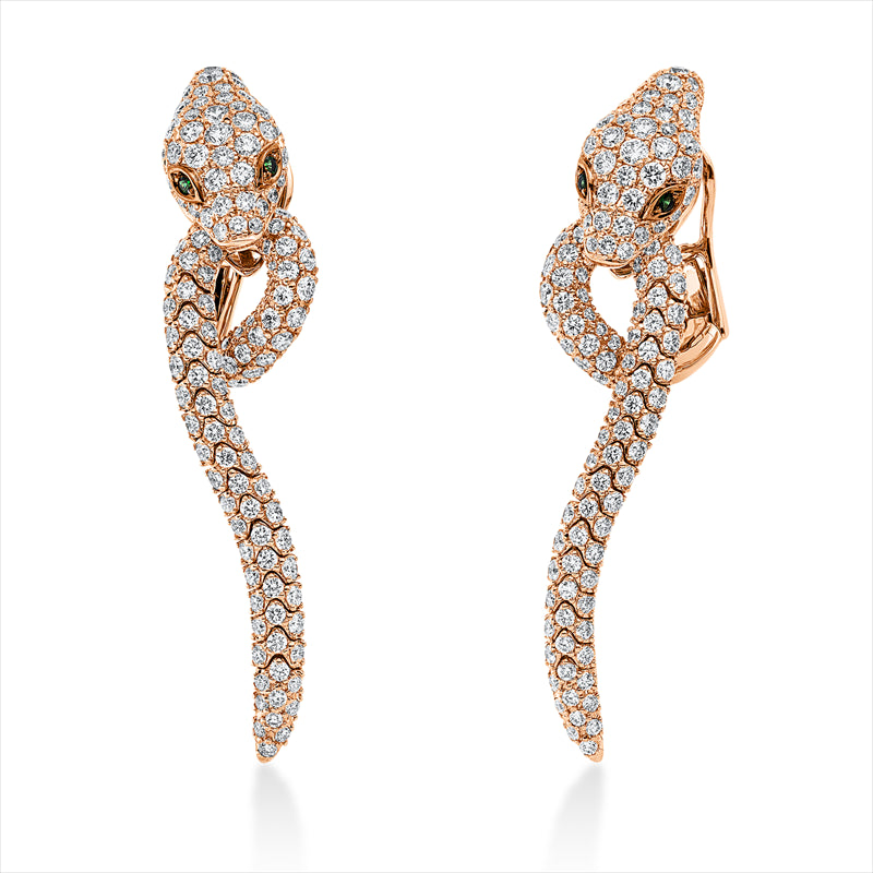 Ohrschmuck 18 kt RG, 278 Brill. 4,21 ct, TW-vsi, 4 Tsavorith 0,07 ct grün