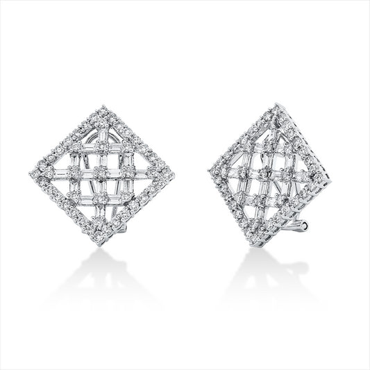 Ohrstecker 18 kt WG, 32 Bag. 1,24 ct, TW-vsi, 90 Brill. 1,64 ct, TW-vsi