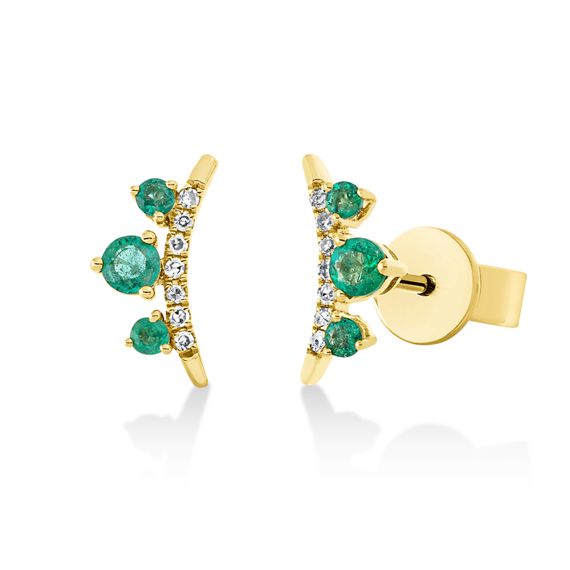 Ohrstecker 18 kt GG, 14 Dia. 0,04 ct, W-si, 2 Smaragde 0,09 ct grün, 4 Smaragde 0,06 ct grün