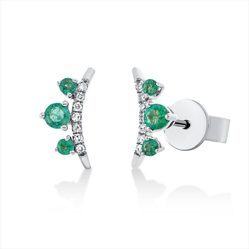 Ohrstecker 18 kt WG, 14 Dia. 0,04 ct, W-si, 2 Smaragde 0,14 ct grün, 4 Smaragde 0,06 ct grün