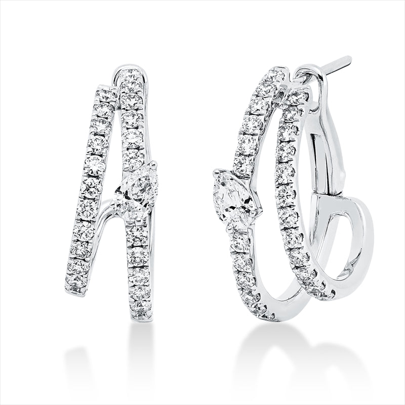 Creolen 18 kt WG, 2 Tropfen 0,27 ct, TW-si, 48 Brill. 0,63 ct, TW-si