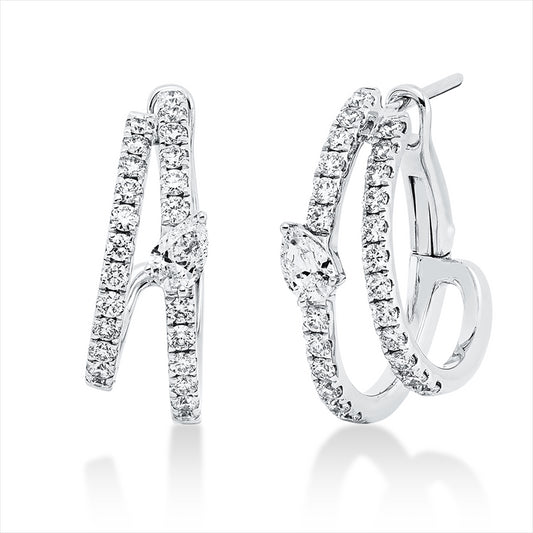 Creolen 18 kt WG, 2 Tropfen 0,27 ct, TW-si, 48 Brill. 0,63 ct, TW-si