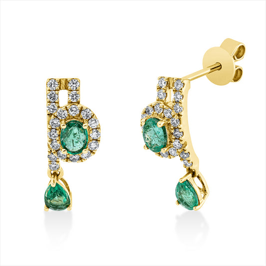 Ohrstecker 18 kt GG, 38 Brill. 0,27 ct, TW-pi, 2 Smaragde 0,33 ct grün, 2 Smaragde 0,26 ct grün