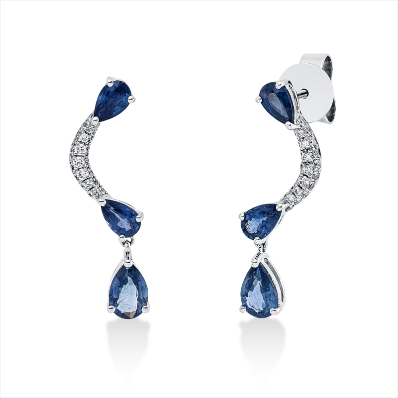 Ohrschmuck 18 kt WG, 48 Brill. 0,20 ct, TW-si, 2 Saphire 0,73 ct blau, 4 Saphire 0,92 ct blau