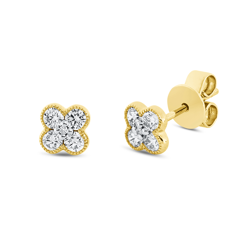 Ohrstecker 18 kt GG, Fassung rhodiniert, 2 Brill. 0,01 ct, TW-si, 8 Brill. 0,36 ct, TW-si