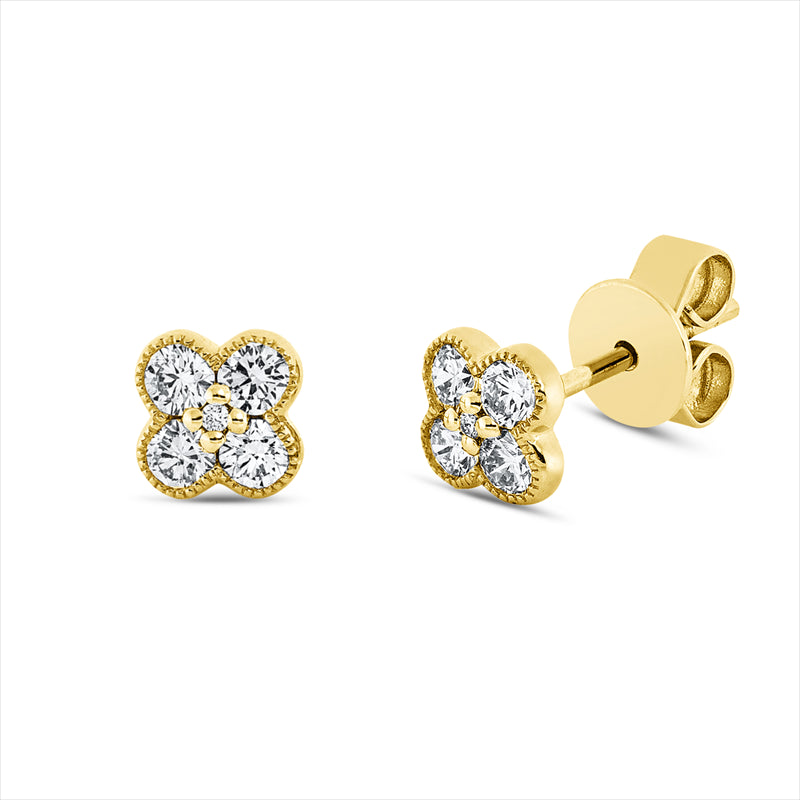 Ohrstecker 18 kt GG, Fassung rhodiniert, 2 Brill. 0,01 ct, TW-si, 8 Brill. 0,36 ct, TW-si