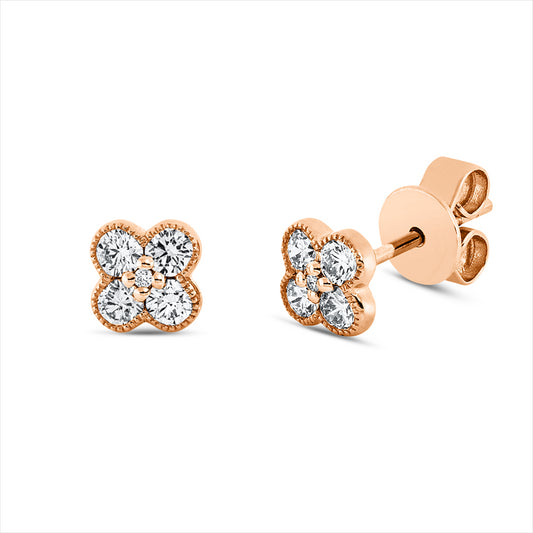 Ohrstecker 18 kt RG, Fassung rhodiniert, 2 Brill. 0,01 ct, TW-si, 8 Brill. 0,41 ct, TW-si