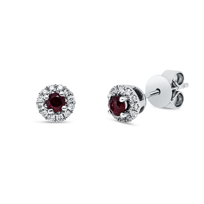 Ohrstecker 18 kt WG, 24 Brill. 0,12 ct, TW-pi, 2 Rubine 0,29 ct rot