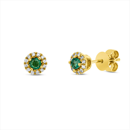 Ohrstecker 18 kt GG, 24 Brill. 0,12 ct, TW-pi, 2 Smaragde 0,21 ct grün