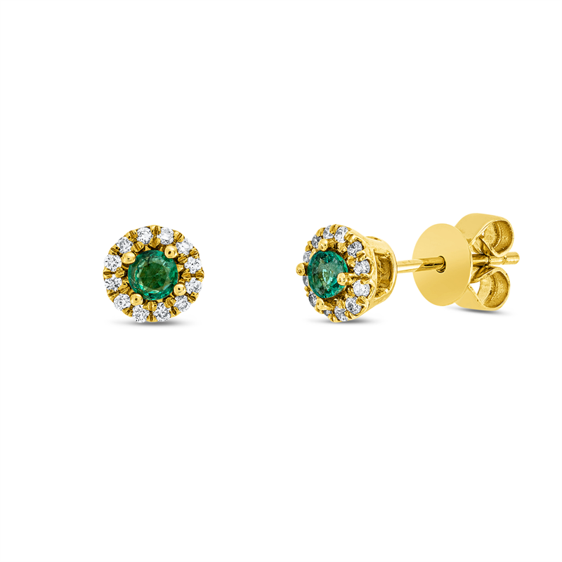 Ohrstecker 18 kt GG, 24 Brill. 0,12 ct, TW-pi, 2 Smaragde 0,21 ct grün
