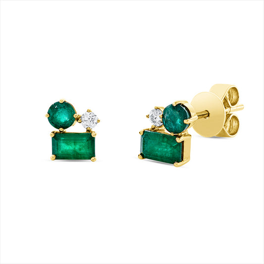 Ohrstecker 18 kt GG, 2 Brill. 0,06 ct, TW-pi, 2 Smaragde 0,62 ct grün, 2 Smaragde 0,31 ct grün