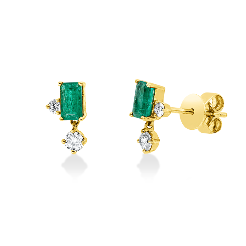 Ohrstecker 18 kt GG, 2 Brill. 0,06 ct, TW-pi, 2 Brill. 0,15 ct, TW-pi, 2 Smaragde 0,61 ct grün