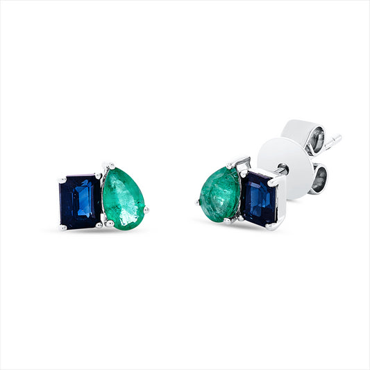 Ohrstecker 18 kt WG, 2 Saphire 0,63 ct blau, 2 Smaragde 0,41 ct grün